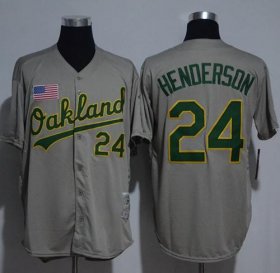 Wholesale Cheap Mitchell And Ness Athletics #24 Rickey Henderson Grey Throwback Stitched MLB Jersey