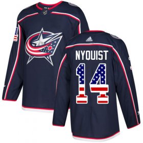 Wholesale Cheap Adidas Blue Jackets #14 Gustav Nyquist Navy Blue Home Authentic USA Flag Stitched NHL Jersey