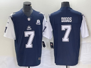 Wholesale Cheap Men's Dallas Cowboys #7 Trevon Diggs Navy Blue FUSE Vapor Thanksgiving 1960 Patch Limited Stitched Jersey