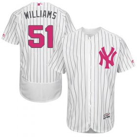 Wholesale Cheap Yankees #51 Bernie Williams White Strip Flexbase Authentic Collection Mother\'s Day Stitched MLB Jersey