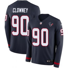 Wholesale Cheap Nike Texans #90 Jadeveon Clowney Navy Blue Team Color Men\'s Stitched NFL Limited Therma Long Sleeve Jersey