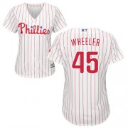 Wholesale Cheap Phillies #45 Zack Wheeler White(Red Strip) Home Women's Stitched MLB Jersey