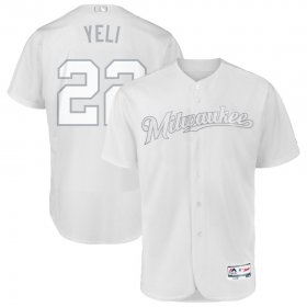Wholesale Cheap Milwaukee Brewers #22 Christian Yelich Yeli Majestic 2019 Players\' Weekend Flex Base Authentic Player Jersey White