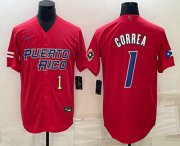 Cheap Men's Puerto Rico Baseball #1 Carlos Correa Number 2023 Red World Baseball Classic Stitched Jerseys