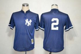 Wholesale Cheap Mitchell And Ness Yankees #2 Derek Jeter Navy Blue Practice Stitched MLB Jersey