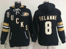 Wholesale Cheap Anaheim Ducks #8 Teemu Selanne Black Women\'s Old Time Heidi NHL Hoodie