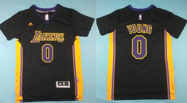 Wholesale Cheap Los Angeles Lakers #0 Nick Young Revolution 30 Swingman 2014 New Black With Purple Short-Sleeved Jersey