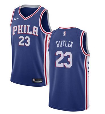 Wholesale Cheap Men's Philadelphia 76ers #23 Jimmy Butler Cream NEW Blue Jersey