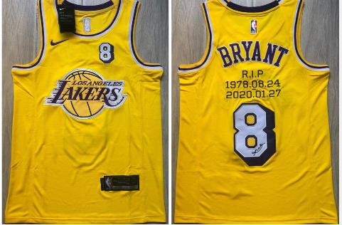 Wholesale Cheap Lakers 8 Kobe Bryant Yellow R.I.P Signature Swingman Jersey