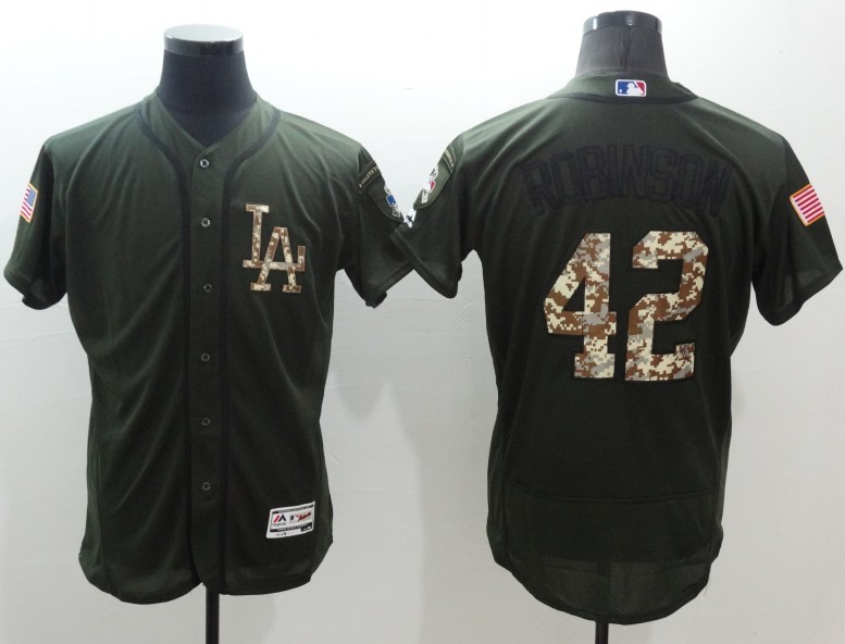 Wholesale Cheap Dodgers #42 Jackie Robinson Green Flexbase Authentic Collection Salute to Service Stitched MLB Jersey