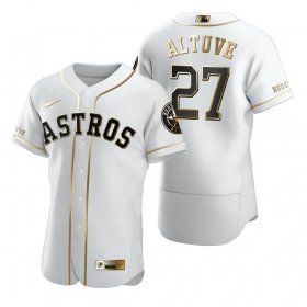Wholesale Cheap Houston Astros #27 Jose Altuve White Nike Men\'s Authentic Golden Edition MLB Jersey