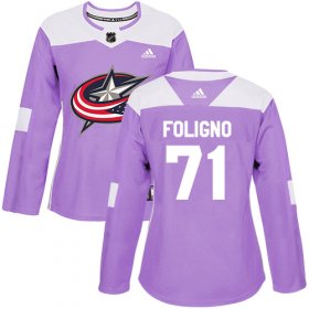 Wholesale Cheap Adidas Blue Jackets #71 Nick Foligno Purple Authentic Fights Cancer Women\'s Stitched NHL Jersey