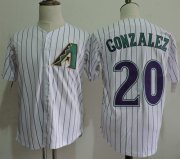 Wholesale Cheap Mitchell And Ness Diamondbacks #20 Luis Gonzalez White Strip Throwback Stitched MLB Jersey