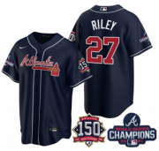 Wholesale Cheap Men's Navy Atlanta Braves #27 Austin Riley 2021 World Series Champions With 150th Anniversary Patch Cool Base Stitched Jersey