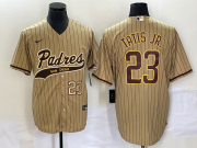 Wholesale Cheap Men's San Diego Padres #23 Fernando Tatis Jr Number Tan NEW 2023 Cool Base Stitched Jersey