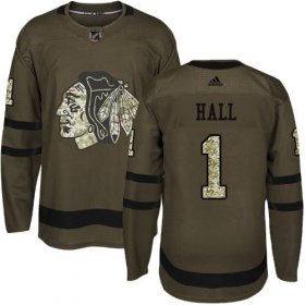 Wholesale Cheap Adidas Blackhawks #1 Glenn Hall Green Salute to Service Stitched NHL Jersey