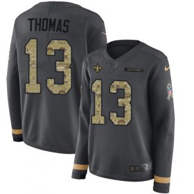 Wholesale Cheap Nike Saints #13 Michael Thomas Anthracite Salute to Service Women\'s Stitched NFL Limited Therma Long Sleeve Jersey