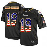 Wholesale Cheap Nike Steelers #19 JuJu Smith-Schuster Black Men's Stitched NFL Elite USA Flag Fashion Jersey