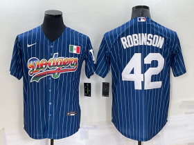 Wholesale Cheap Men\'s Los Angeles Dodgers #42 Jackie Robinson Rainbow Blue Red Pinstripe Mexico Cool Base Nike Jersey