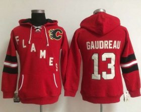 Wholesale Cheap Calgary Flames #13 Johnny Gaudreau Red Women\'s Old Time Heidi NHL Hoodie