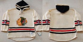Wholesale Cheap Blackhawks Blank Cream Heavyweight Pullover Hoodie Stitched NHL Jersey