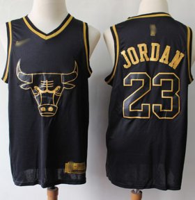 Wholesale Cheap Nike Bulls #23 Michael Jordan Black Gold NBA Swingman Limited Edition Jersey