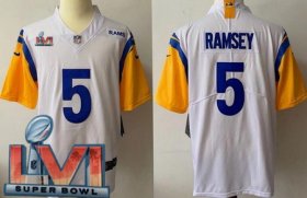 Wholesale Cheap Men\'s Los Angeles Rams #5 Jalen Ramsey Limited White Alternate 2022 Super Bowl LVI Bound Vapor Jersey