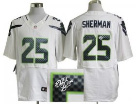 Wholesale Cheap Nike Seahawks #25 Richard Sherman White Men\'s Stitched NFL Elite Autographed Jersey