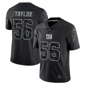 Wholesale Cheap Men\'s New York Giants #56 Lawrence Taylor Black Reflective Limited Stitched Football Jersey