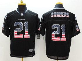 Wholesale Cheap Nike Cowboys #21 Deion Sanders Black Men\'s Stitched NFL Elite USA Flag Fashion Jersey