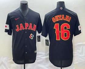 Cheap Men\'s Japan Baseball #16 Shohei Ohtani 2023 Black World Classic Stitched Jerseys