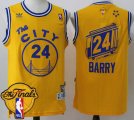 Wholesale Cheap Men's Warriors #24 Rick Barry Gold Throwback The City 2017 The Finals Patch Stitched NBA Jersey
