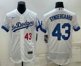 Cheap Men\'s Los Angeles Dodgers #43 Noah Syndergaard Number White 2022 City Connect Flex Base Stitched Jersey