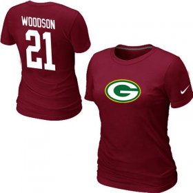 Wholesale Cheap Women\'s Nike Green Bay Packers #21 Charles Woodson Name & Number T-Shirt Red