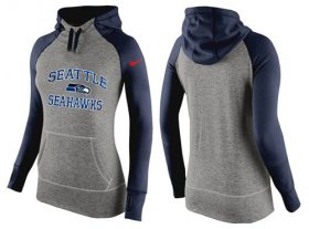 Wholesale Cheap Women\'s Nike Seattle Seahawks Performance Hoodie Grey & Dark Blue_2