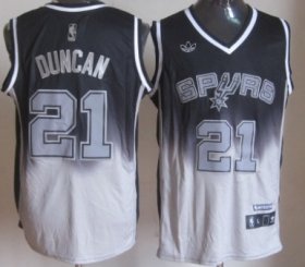 Wholesale Cheap San Antonio Spurs #21 Tim Duncan Black/Gray Fadeaway Fashion Jersey