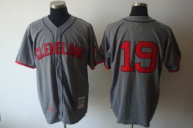Wholesale Cheap Mitchell and Ness Indians #19 Bob Feller Grey Stitched Throwback MLB Jersey