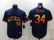 Wholesale Cheap Men's Houston Astros #34 Nolan Ryan Number Navy Blue Rainbow Stitched MLB Cool Base Nike Jersey