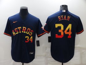 Wholesale Cheap Men\'s Houston Astros #34 Nolan Ryan Number Navy Blue Rainbow Stitched MLB Cool Base Nike Jersey