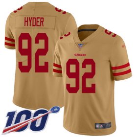 Wholesale Cheap Nike 49ers #92 Kerry Hyder Gold Youth Stitched NFL Limited Inverted Legend 100th Season Jersey
