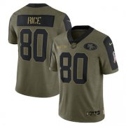 Wholesale Cheap Men's San Francisco 49ers #80 Jerry Rice Nike Olive 2021 Salute To Service Retired Player Limited Jersey