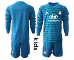 Wholesale Cheap Lyon Blank Blue Goalkeeper Long Sleeves Kid Soccer Club Jersey