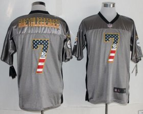 Wholesale Cheap Nike Steelers #7 Ben Roethlisberger Grey Men\'s Stitched NFL Elite USA Flag Fashion Jersey