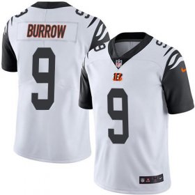 Wholesale Cheap Nike Bengals #9 Joe Burrow White Men\'s Stitched NFL Limited Rush Jersey