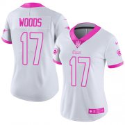 Wholesale Cheap Nike Rams #17 Robert Woods White/Pink Women's Stitched NFL Limited Rush Fashion Jersey