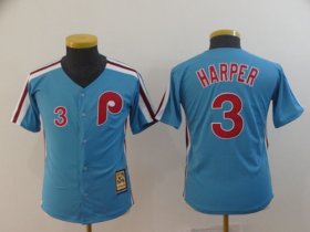 Wholesale Cheap Phillies #3 Bryce Harper Light Blue Cool Base Cooperstown Stitched Youth MLB Jersey