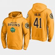 Wholesale Cheap Bruins #41 Jaroslav Halak Gold 2018 Winter Classic Fanatics Alternate Logo Hoodie