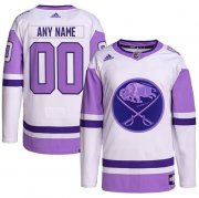 Cheap Men's Buffalo Sabres Custom Purple White Cancer Blue Stitched Jersey