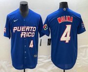 Cheap Men's Puerto Rico Baseball #4 Yadier Molina Number 2023 Blue World Baseball Classic Stitched Jersey