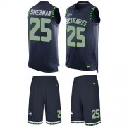 Wholesale Cheap Nike Seahawks #25 Richard Sherman Steel Blue Team Color Men's Stitched NFL Limited Tank Top Suit Jersey